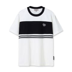 Áo Thun Nam Logo Thêu Nổi Phối Vải Edge Striped Form Regular