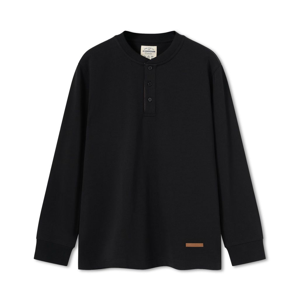 Áo Thun Nam Tay Dài Vintage Henley With Leather Detail Form Slim