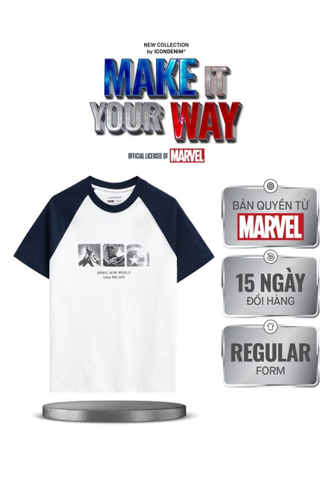 Áo Thun Nam Raglan Họa Tiết Marvel Captain Sam Wilson Form Regular