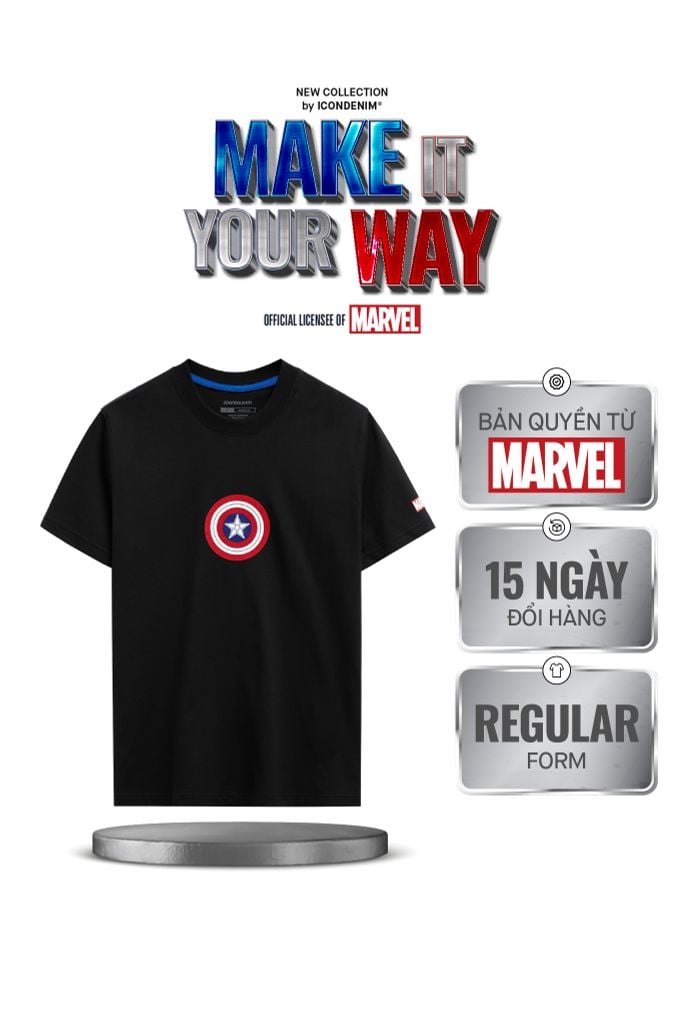 Áo Thun Nam Họa Tiết Marvel Captain Vibranium Shield Form Regular