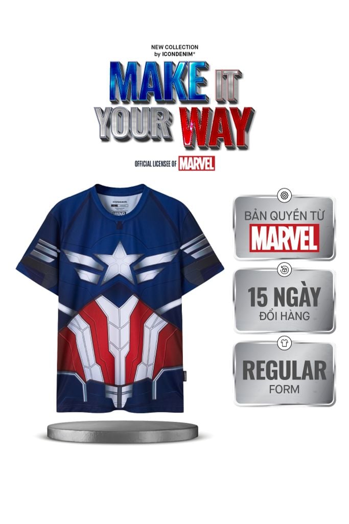 Áo Thun Nam Họa Tiết Marvel Captain Star-Spangled Form Regular