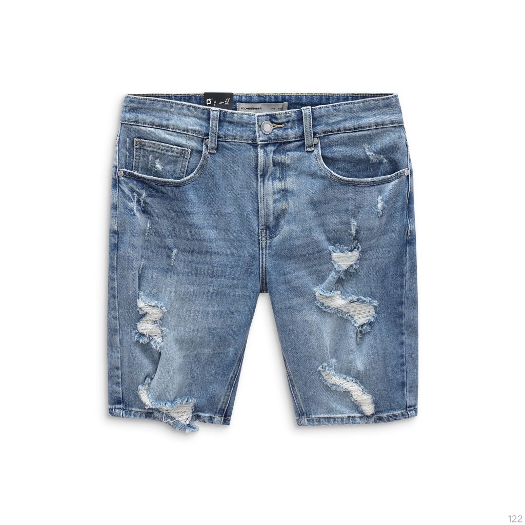 Quần Short Jean Nam Torned Blue Wash Form Slim