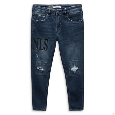 Quần Jean Nam Xanh Đậm Rách Ống Suông W Orgnls Embroider Form Skinny