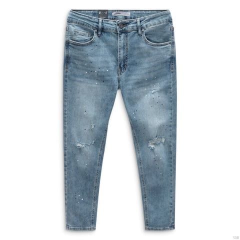 Quần Jeans Skinny Wash Ripped Paint Splatter