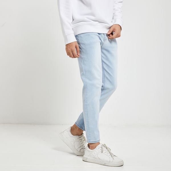 Quần Smart Jeans Nam Siêu Co Dãn Xanh Nhạt Trơn Form Smart Fit