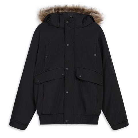 Áo Khoác Gió Nam Vải Dù Puffer Faux Fur Hooded