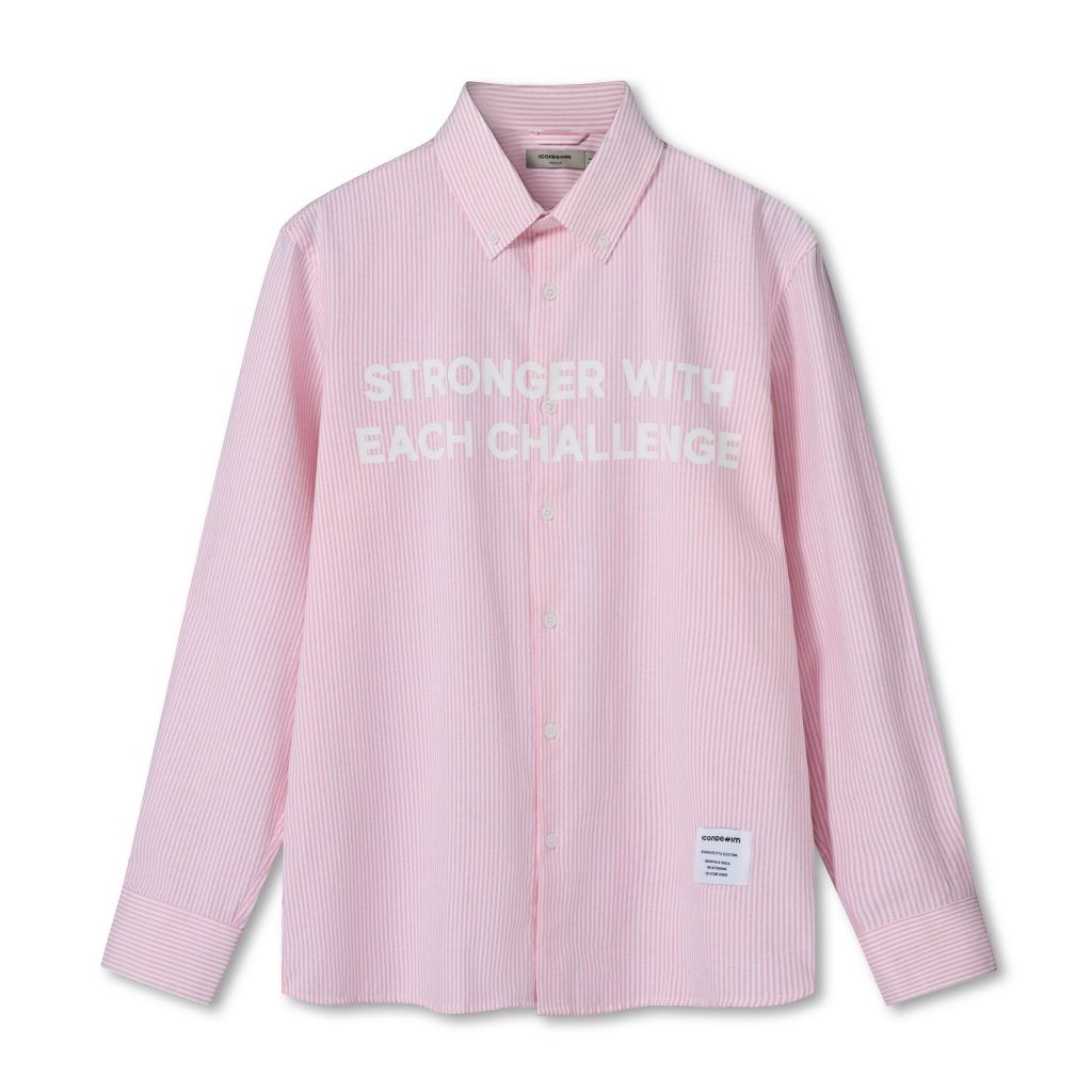 Áo Sơ Mi Oxford Nam Tay Dài Sọc Hồng Stronger With Each Challenge Form Regular
