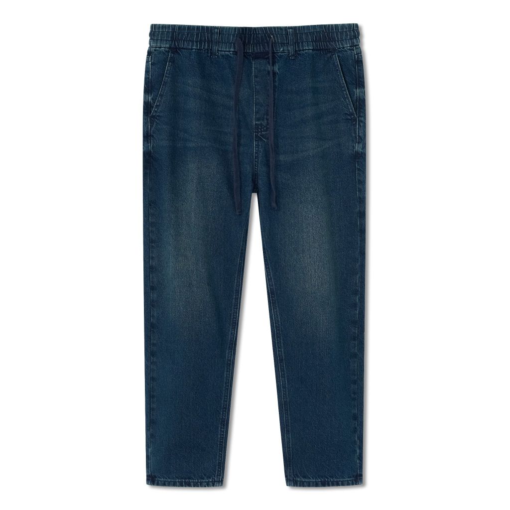 Quần Jean Nam Dài Lưng Thun Faded Wash Form Baggy