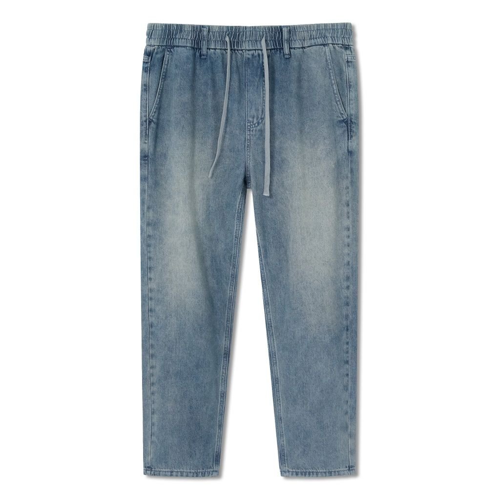 Quần Jean Nam Dài Lưng Thun Faded Wash Form Baggy
