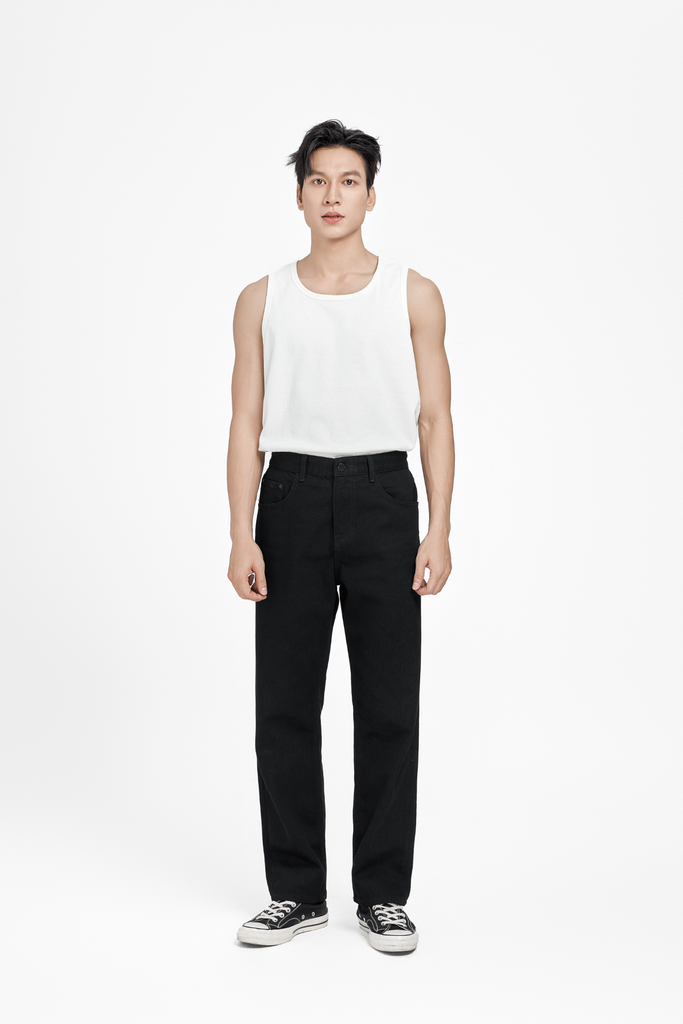 Quần Jean Nam Siêu Nhẹ Ống Suông Đen ICON105 Form Straight