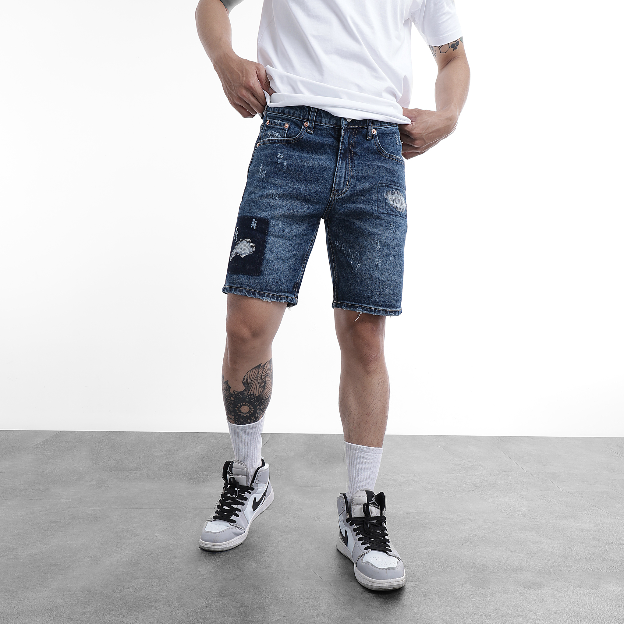 Quần Short Jean Rách In Dark Blue Quần Short Jean Rách In Dark Blue