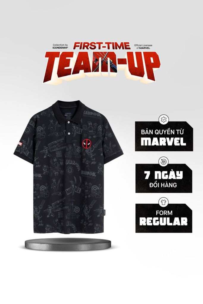 Áo Polo Nam Họa Tiết Marvel Deadpool In Multiverse Pattern Form Regular