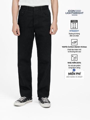 Quần Jean Nam Siêu Nhẹ Ống Suông Đen ICON105 Form Straight