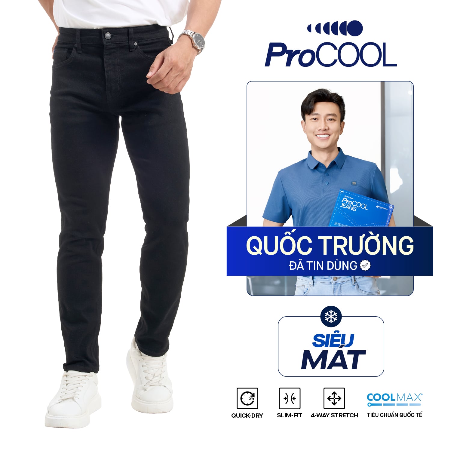 Quần Jeans Nam Siêu Mát Ống Ôm ProCOOL Black Form Slim Fit