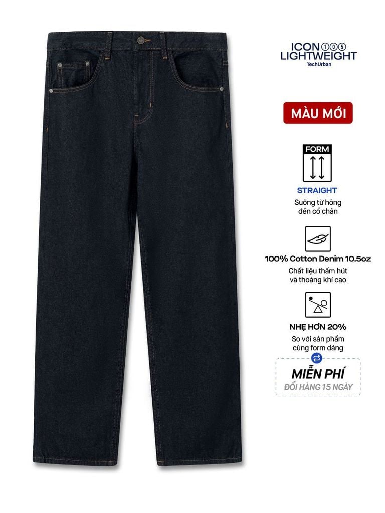 Quần Jean Nam Siêu Nhẹ Ống Suông Indigo ICON105 Form Straight