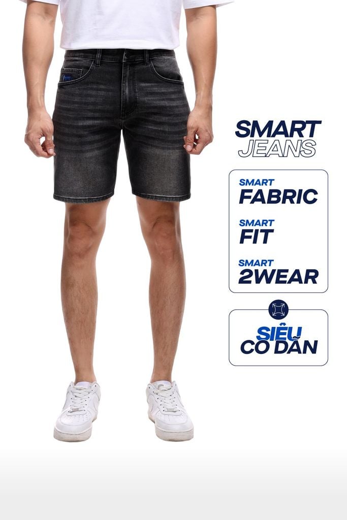 Quần Short Smart Jean Nam Black-Grey Form Smart Fit