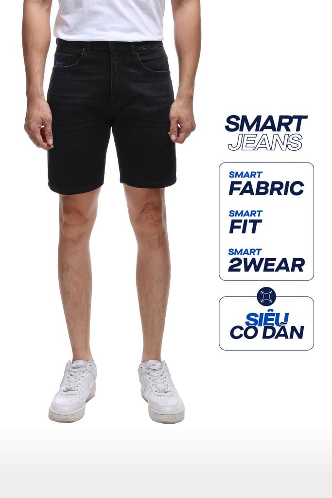 Quần Short Smart Jean Nam Black-Grey Form Smart Fit
