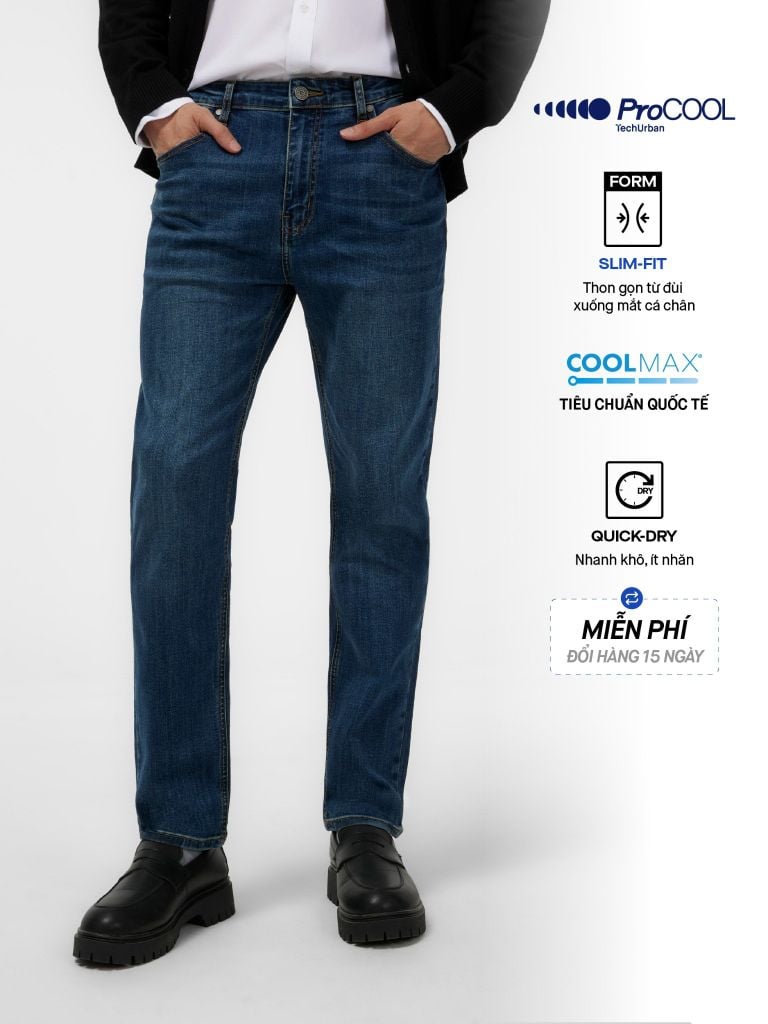 Quần Jean Nam Siêu Mát Ống Ôm ProCOOL Dark Blue Form Slim Fit