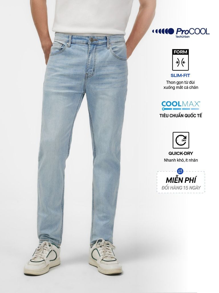 Quần Jean Nam Siêu Mát Ống Ôm ProCOOL Light Blue Form Slim Fit