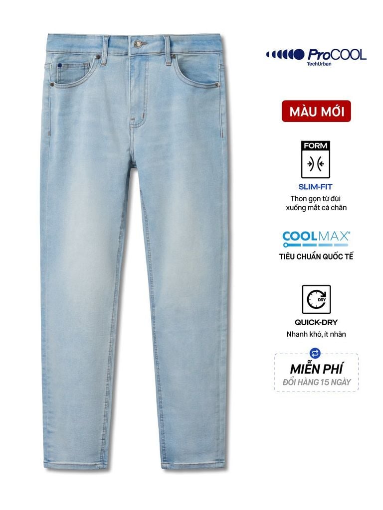 Quần Jean Nam Siêu Mát Ống Ôm ProCOOL Bright Sky Blue – Form Slim