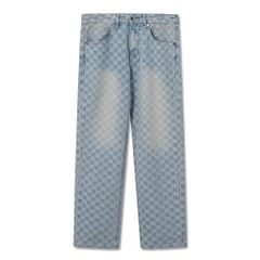 Quần Jean Nam Xanh Nhạt Ống Suông Checkered Jacquard Form Straight