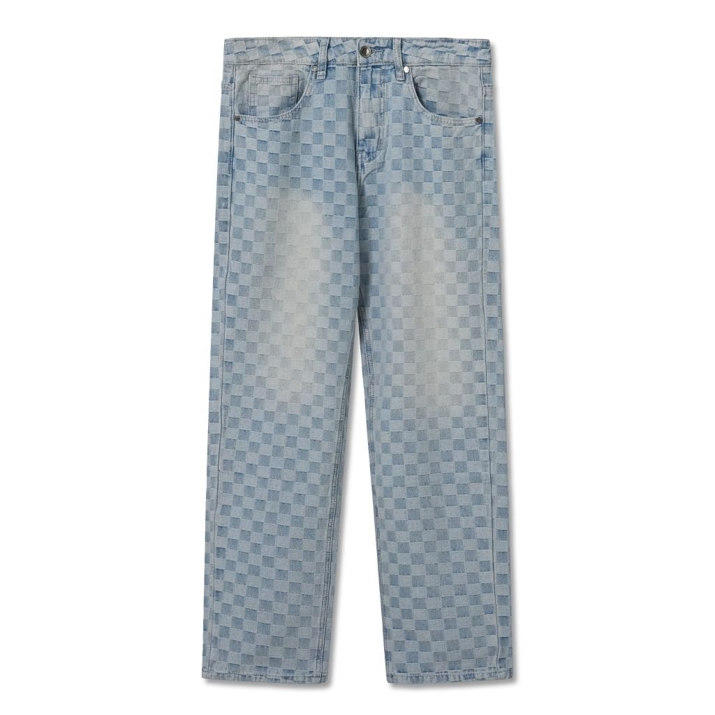 Quần Jean Nam Xanh Nhạt Ống Suông Checkered Jacquard Form Straight