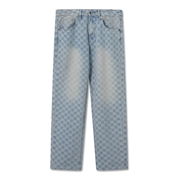 Quần Jean Nam Xanh Nhạt Ống Suông Checkered Jacquard Form Straight