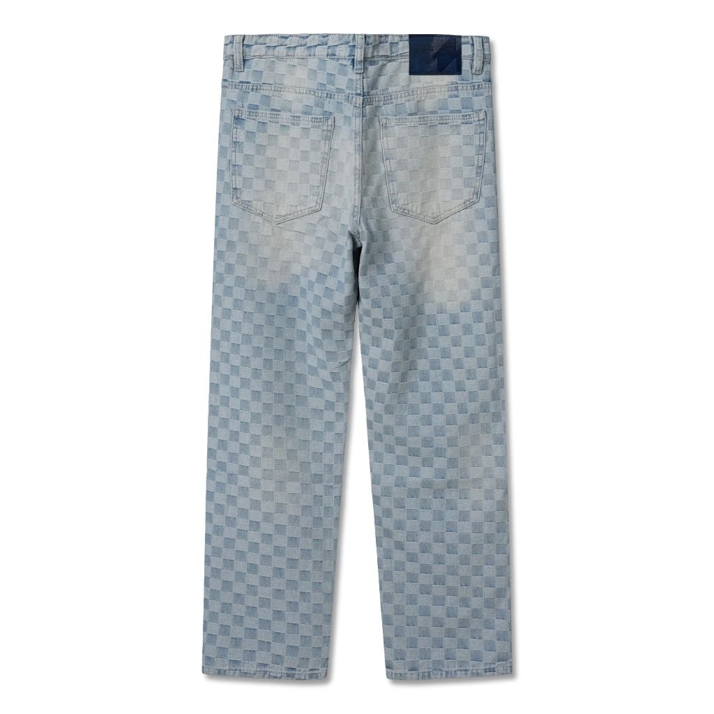 Quần Jean Nam Xanh Nhạt Ống Suông Checkered Jacquard Form Straight