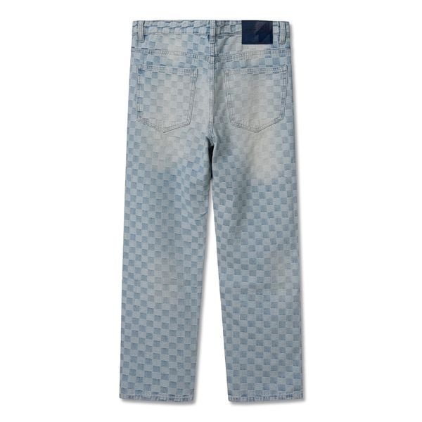 Quần Jean Nam Xanh Nhạt Ống Suông Checkered Jacquard Form Straight