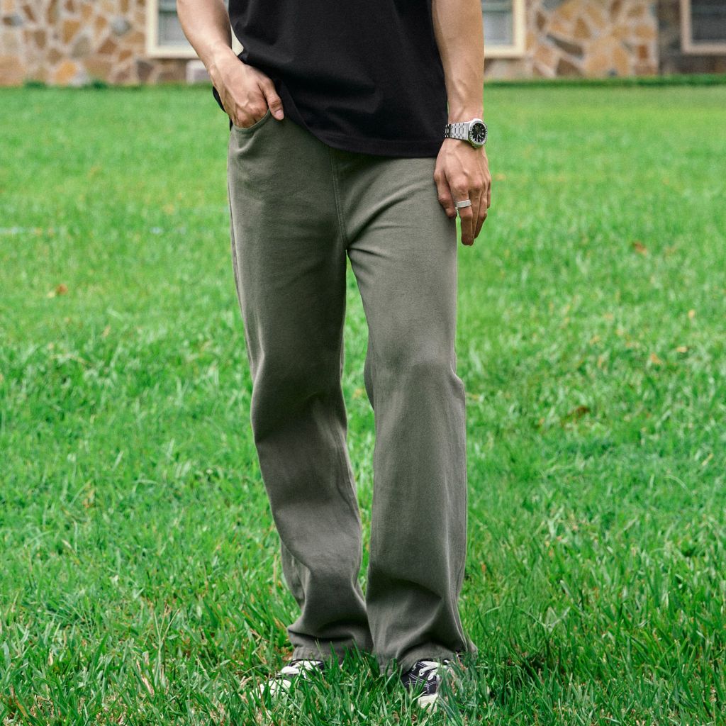 Quần Kaki Nam Ống Suông Street-Style Logo Garment-Dyed Form Baggy
