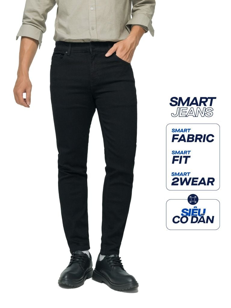 Quần Smart Jean Nam Siêu Co Dãn Đen Trơn Form Smart Fit