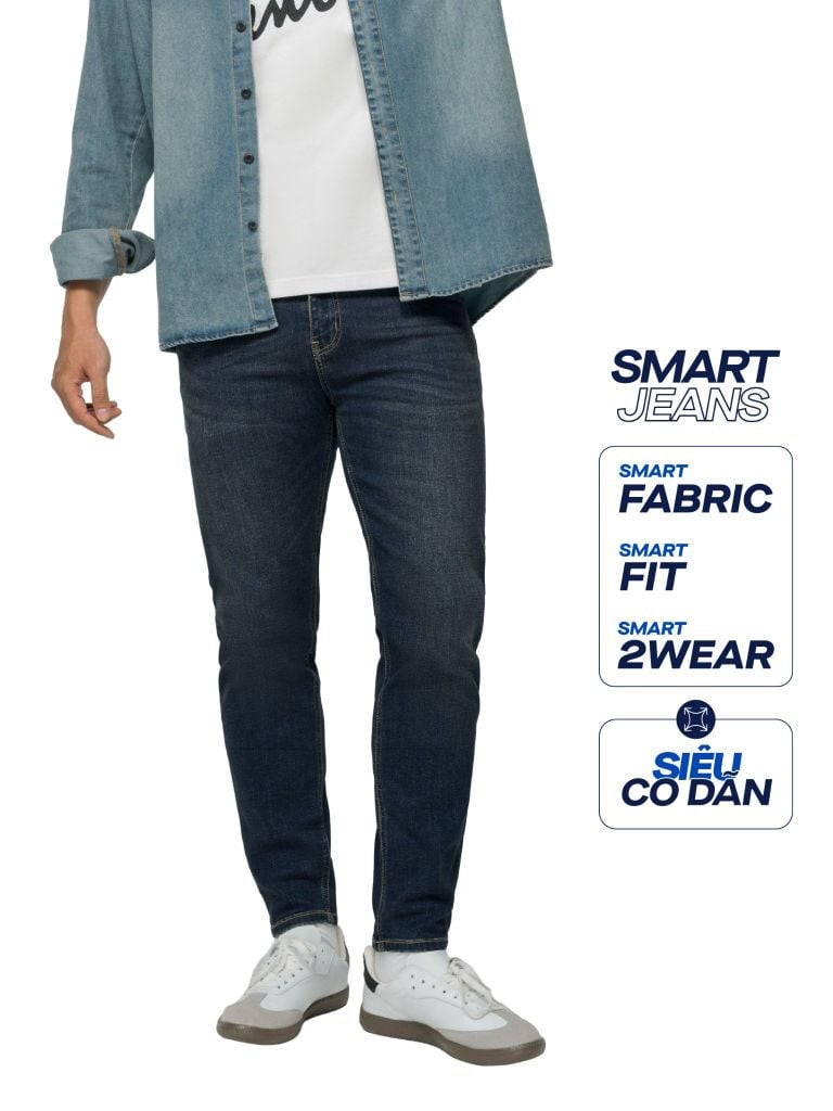 Quần Smart Jean Nam Siêu Co Dãn Xanh Đậm Form Smart Fit