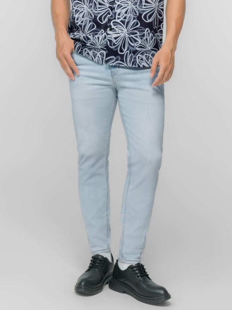 Quần Smart Jean Nam Siêu Co Dãn Xanh Nhạt Trơn Form Smart Fit