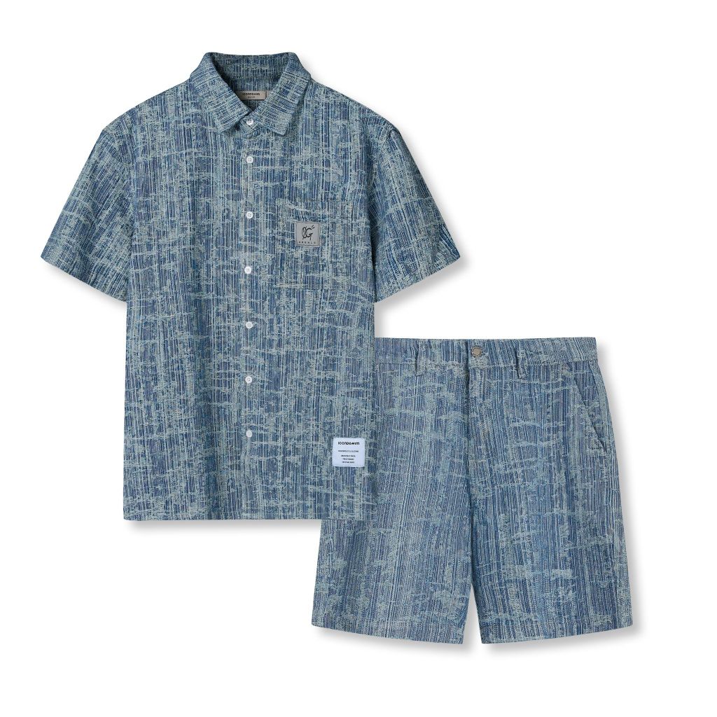 Set Đồ Ngắn Jacquard Jean Nam Form Regular