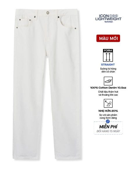 Quần Jean Nam Siêu Nhẹ Ống Suông ICON105 Lightweight Off White Form Straight