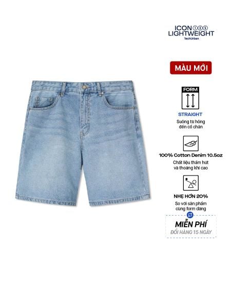Quần Short Jean Nam Siêu Nhẹ ICON105 Light Blue Form Loose