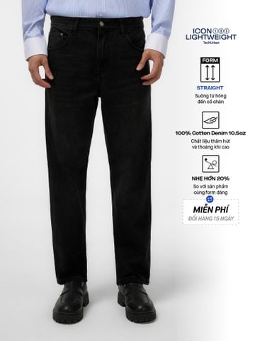 Quần Jean Nam Siêu Nhẹ Ống Suông Xám Đen Trơn ICON105 Form Straight