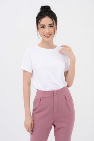  Áo thun cổ tròn basic màu hồng 