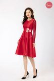  Đầm xòe đỏ tay dài chấm bi D9122.1 