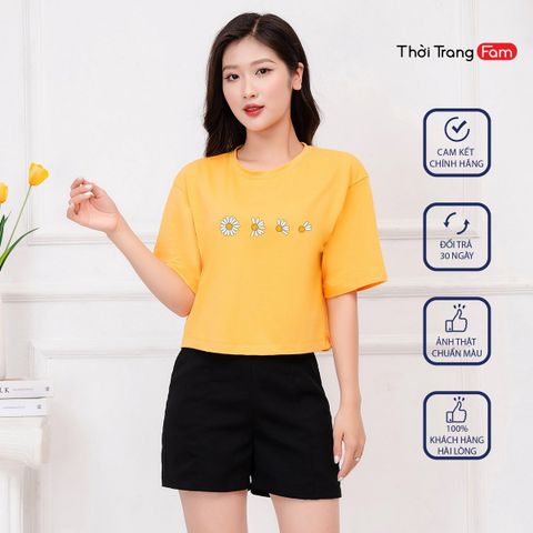  Áo phông nữ croptop in hoa cúc chất cotton 