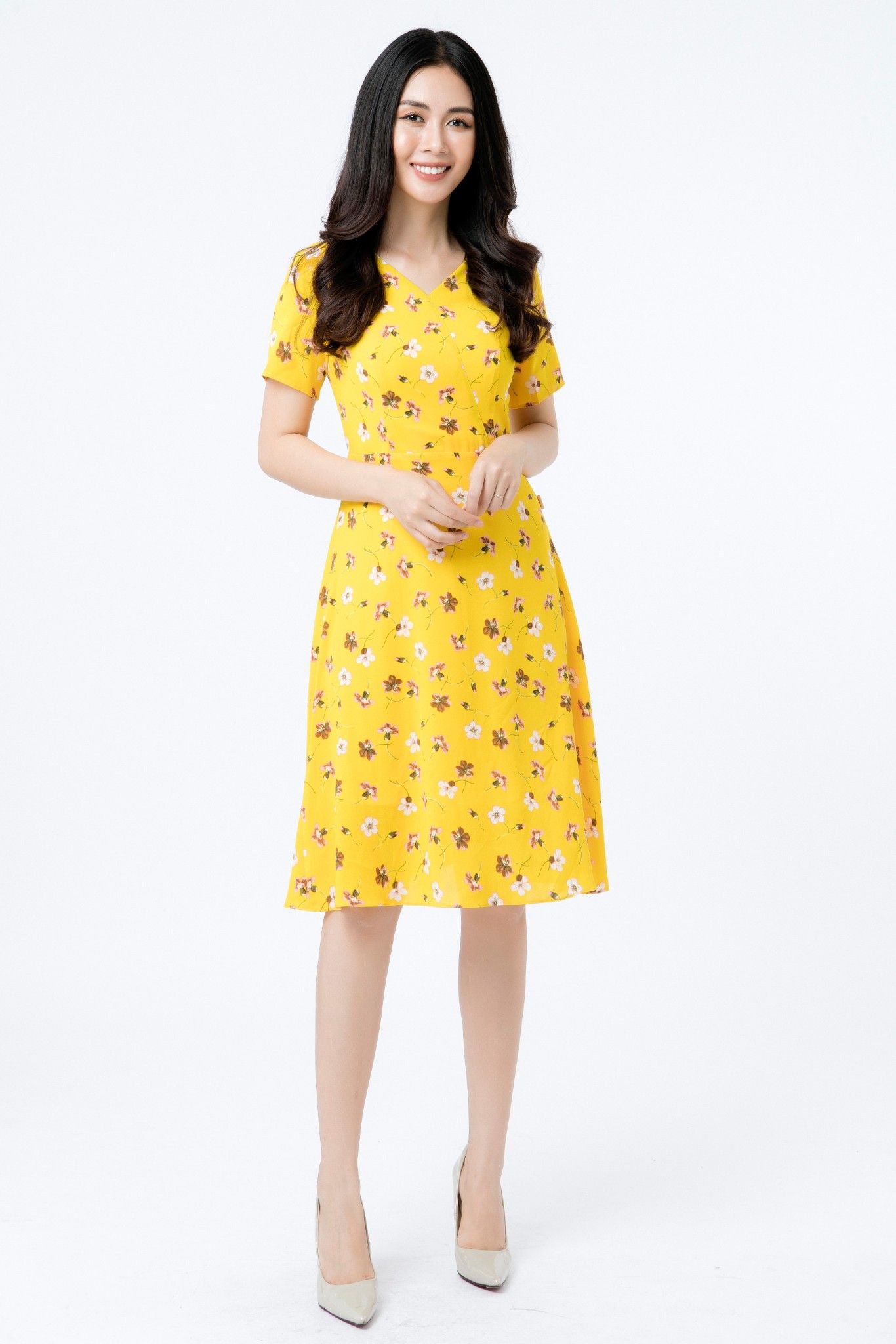 Đầm xòe hoa màu vàng DM1914  Thời Trang FAM