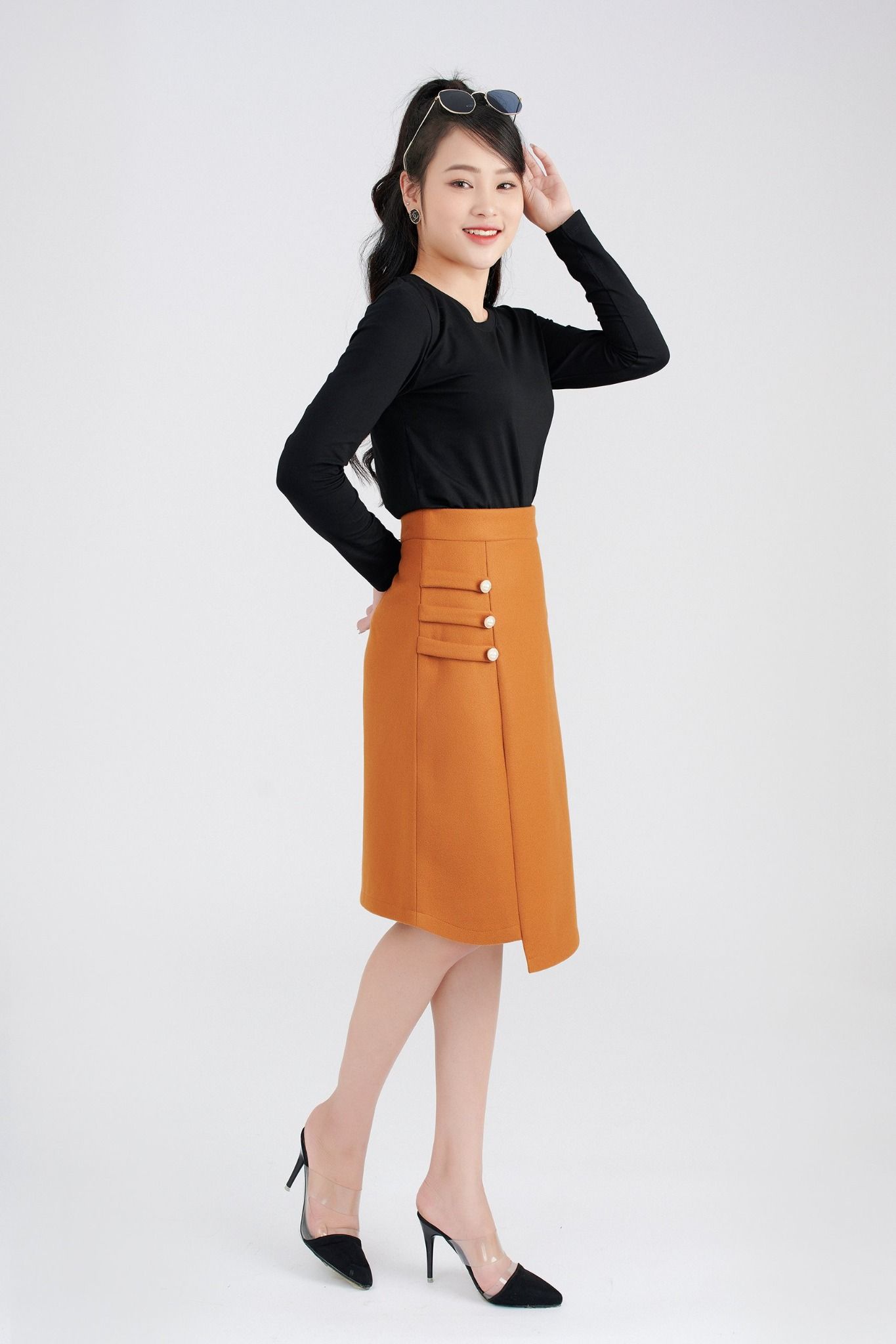 Chân váy dạ dáng A đính cúc  Thời Trang FAM