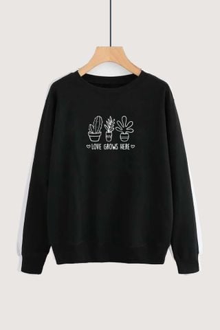  Áo nỉ cổ tròn da cá in họa tiết 