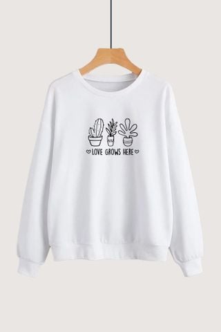  Áo nỉ cổ tròn da cá in họa tiết 