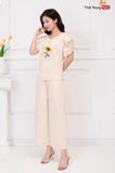  Bộ đồ nữ chất đũi tơ tằm quần ống xuông màu be 