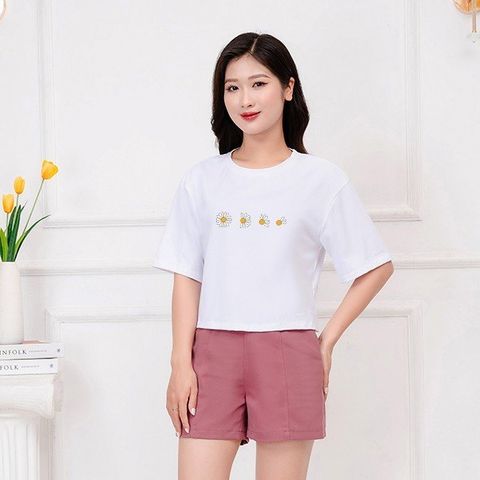  Áo phông nữ croptop in hoa cúc chất cotton 