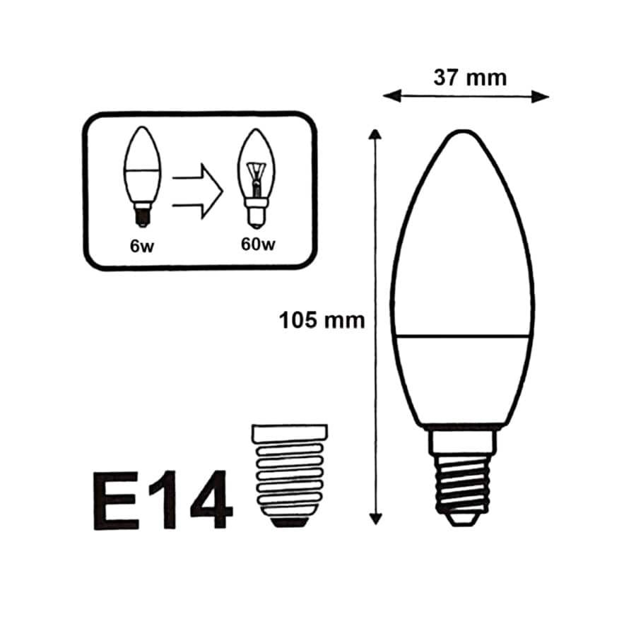 ✓ Ampoule LED Elbat C37 6W E14 480lm - 3000K Lumière Chaude