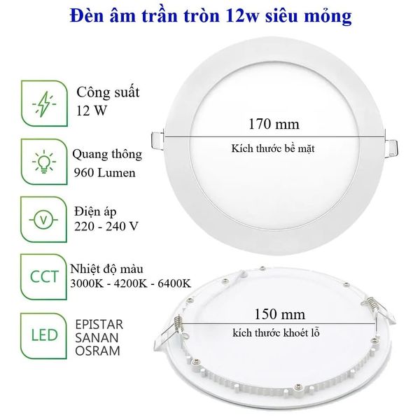 ĐÈN LED ÂM TRẦN DOWNLIGHT 12W