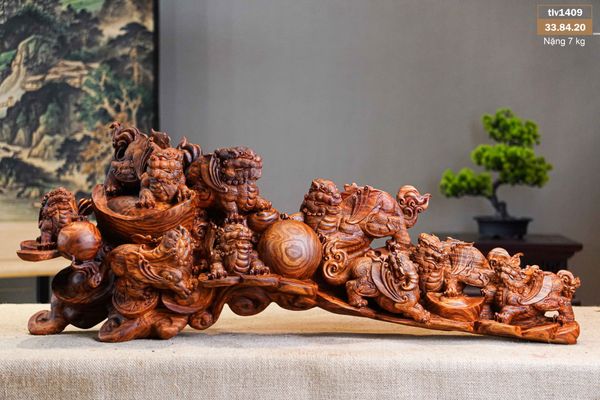 Tượng Cửu Nghê Gỗ Sưa
