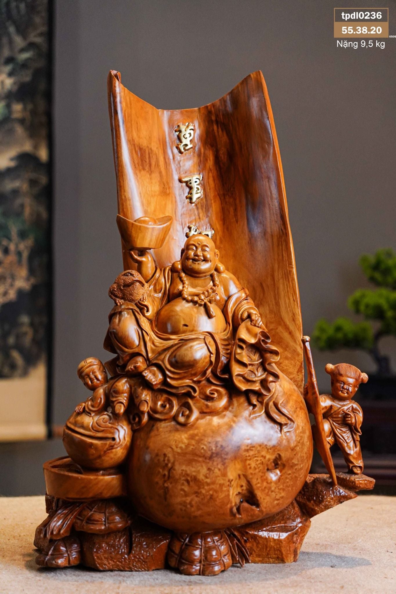 Di Lạc Nhị Tiểu Ngồi Bao Tiền Gỗ Nu Hương